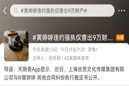热搜！前SNH48成员黄婷婷违约强执仅查出9万财产