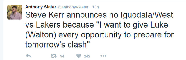 勇士战湖人先让两子 小沃顿不屑:我让个路威