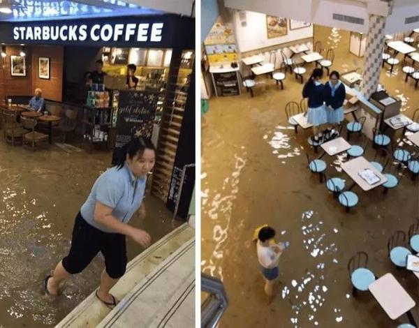 中国大爷在洪水中的星巴克淡定喝咖啡，然后红遍了facebook和twitter