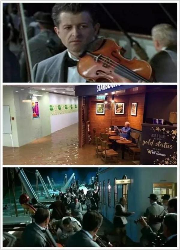 中国大爷在洪水中的星巴克淡定喝咖啡，然后红遍了facebook和twitter